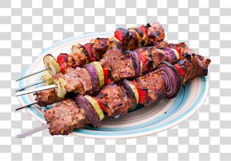 Download Grilled Skewers with Meat and Vegetables PNG file