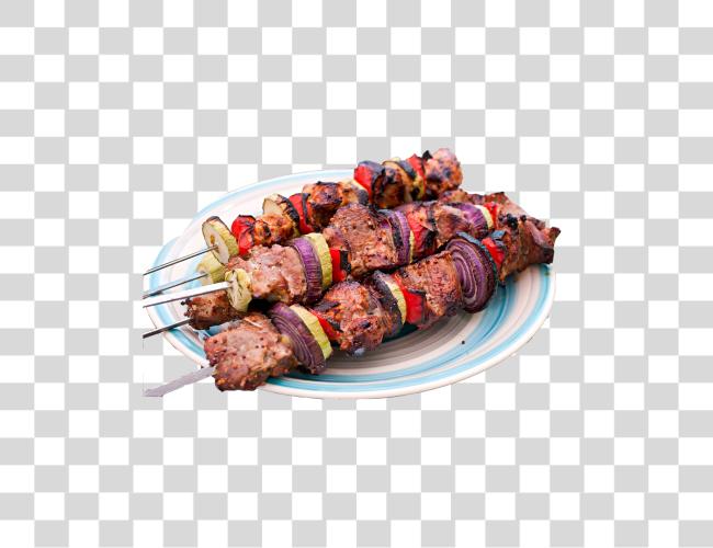 Download Grilled Skewers with Meat and Vegetables Clip Art