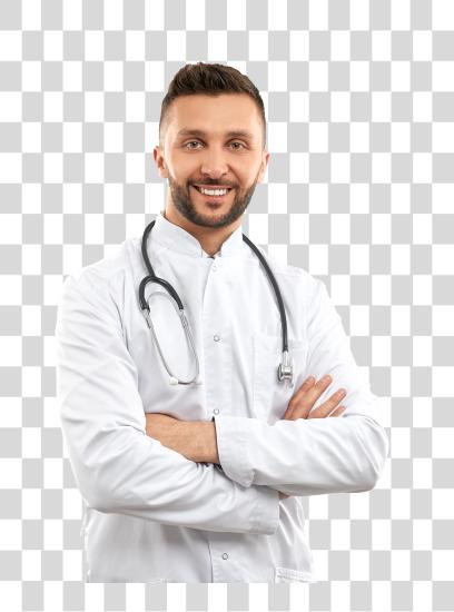 Download Handsome doctor wearing white doctors suit PNG file