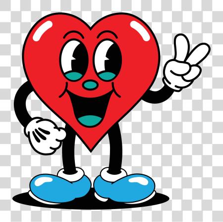 Download cartoon heart with a happy face and arms and legs giving a peace sign with one hand PNG file