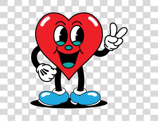 Download cartoon heart with a happy face and arms and legs giving a peace sign with one hand Clip Art