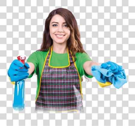 Download Cleaning lady holding cleaning kit PNG file