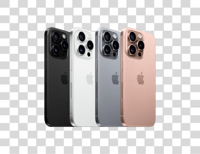 Download four iPhone 15 Pro Max models in different colors black white silver and gold Clip Art