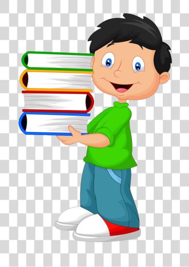 Download Kid Cartoon Illustration Carrying Books and Smile PNG file