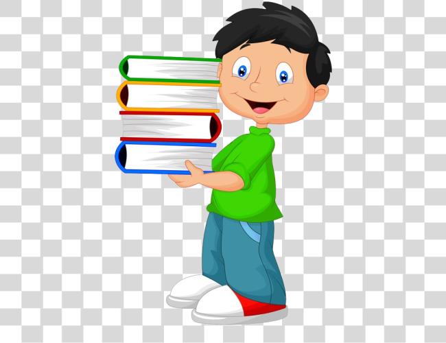 Download Kid Cartoon Illustration Carrying Books and Smile Clip Art