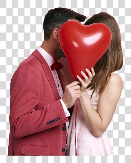 Download lovers couple kissing behind heart shaped ballon in valentine PNG file