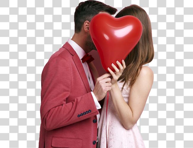 Download lovers couple kissing behind heart shaped ballon in valentine Clip Art