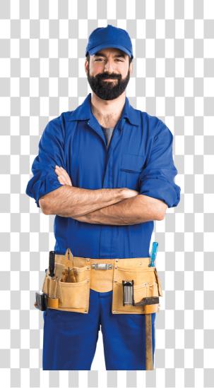 Download Man working in carpentry in formal blue work uniform PNG file