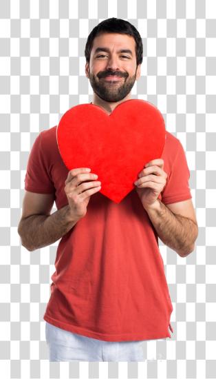 Download Gorgeous man carrying heart shape in his hand and smiling PNG file