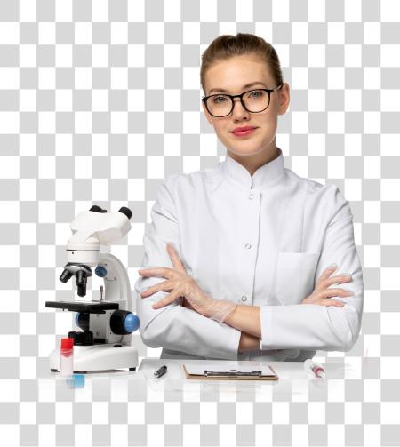 Download Medical Analyst Girl WIth Microscope PNG file