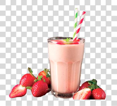 Download  Creamy Strawberry Milkshake with Fresh Berries PNG file