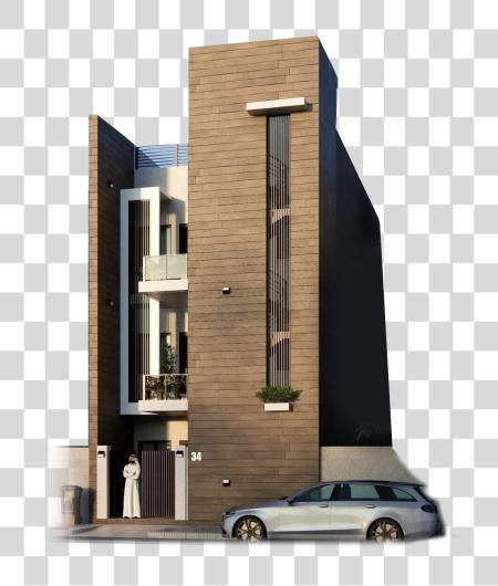 Download Modern Three-Story House with Geometric Facade PNG file