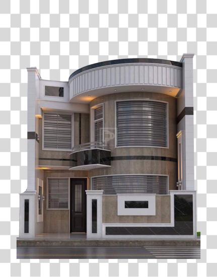 Download Modern Minimalist Two Story House with Curved Facade PNG file