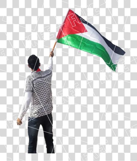 Download the flag of Palestine raised by a man PNG file