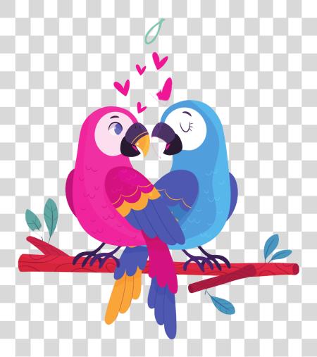 Download Two parrots perched on a branch and kissing PNG file