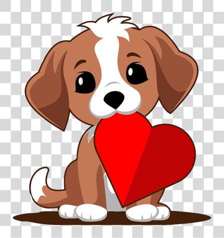 Download cute cartoon puppy holding a large red heart PNG file