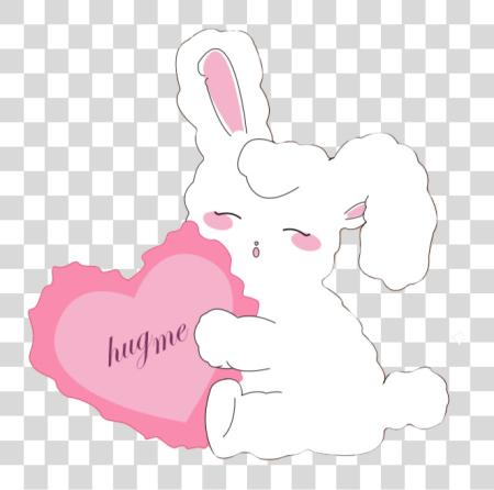 Download cute fluffy white bunny holding a large pink heart shaped object PNG file