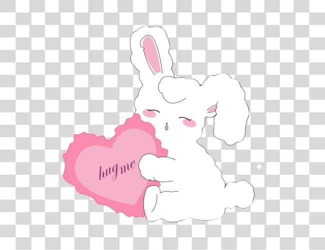 Download cute fluffy white bunny holding a large pink heart shaped object Clip Art