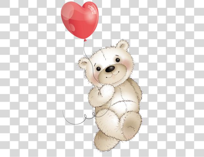 Download Cute White Teddy Bear with a Playful Smile. The Bear is Holding a Heart Shaped Red Balloon Clip Art