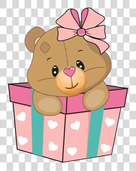 Download lindo osito oso asomándose fuera de un rosa regalo caja PNG file