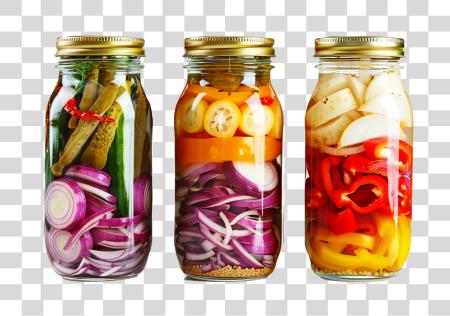 Download tres frasco enlatado encurtido verduras  PNG file