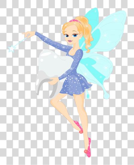 Download Colorful Illustration of a Tooth and Tooth Fairy Carrying it PNG file