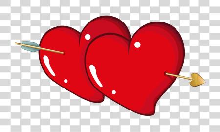 Download two red hearts intertwined with an arrow piercing through both of them PNG file