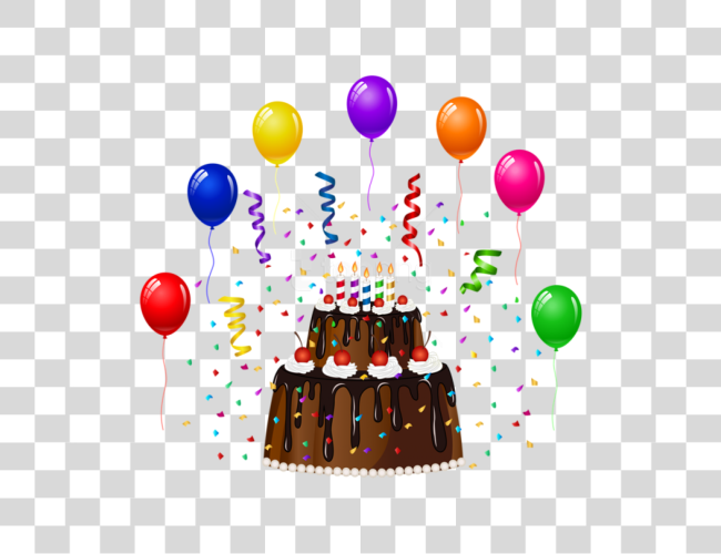 Download Birthday Cake With Confetti And Balloons Cake And Balloons Clip Art