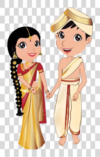 Download Vector Royalty Kannada Couple Wedding Kannada Bride And Groom Cartoon PNG file