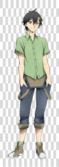 Download anime niño verde anime personaje de pie con vacío PNG file