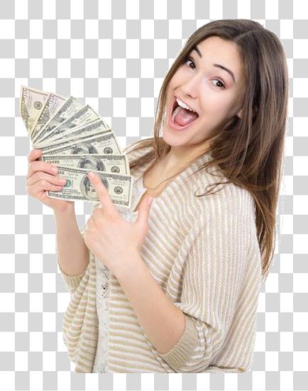 Download Girl Holding Cash PNG file