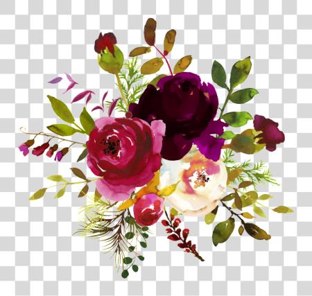 下载 Burgundy 水彩 花 Corner Borders Burgundy 水彩 Flowers PNG file