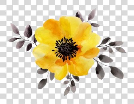 Download Yellow Sticker Yellow Watercolor Flowers PNG file