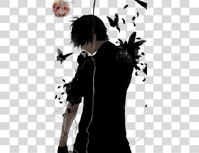 Download Butterfly And Anime Boy Image Dark Render Clip Art